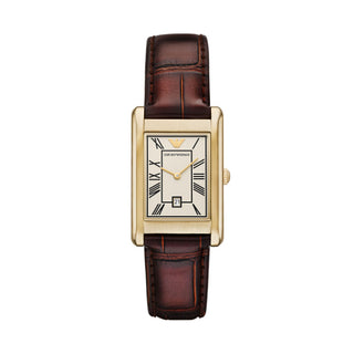 Emporio Armani Gino Two Hand Date Brown Leather Watch