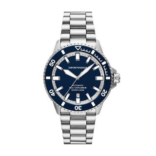Emporio Armani Sea Explorer Automatic Silver Watch with Navy Dial