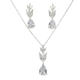 Sterling Silver Cz Drop Earrings And Pendant Set