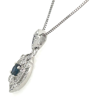 9ct White Gold Earth Grown 0.20ct Sapphire And 0.163ct Diamond Necklace