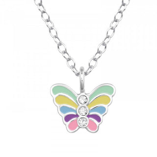 Childrens Sterling Silver Multi Coloured Butterfly Necklace