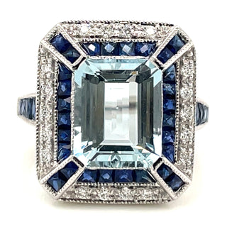 18ct White Gold Earth Grown Aquamarine, Sapphire And Diamond Ring