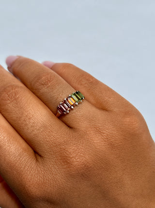 14ct Yellow Gold Earth Grown Rainbow Tourmaline & Diamond Ring