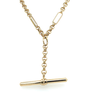 Vintage 9ct Yellow Gold 20” Mixed Link Chain With T-Bar Pendant