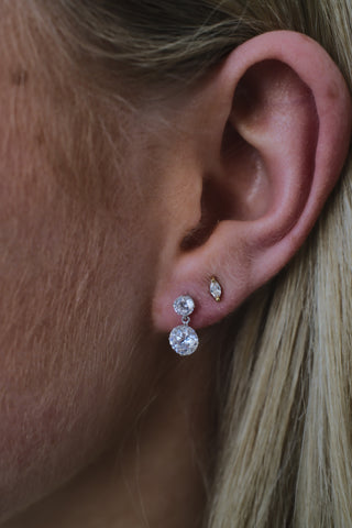 9ct White Gold Round Cz Drop Earrings