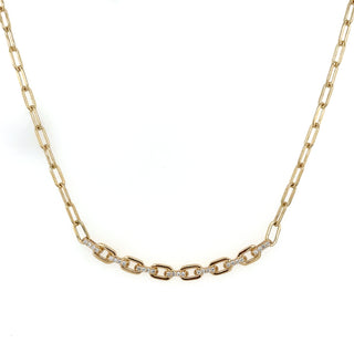 9ct Yellow Gold Paper Link Necklace with Diamonds