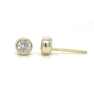 Golden Round Cz Bezel Set Stud Earrings