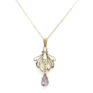 Vintage 9ct Yellow Gold Amethyst Drop Pendant