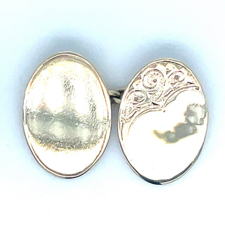 Vintage 9ct Yellow Gold Half Engraved Oval Cufflinks