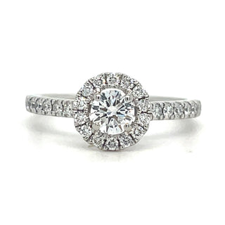 Hallie - Platinum Laboratory Grown 0.90ct Round Brilliant Diamond Halo Engagement Ring With Castle Set Shoulders