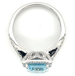 18ct White Gold Earth Grown Aquamarine and Laboratory Grown Diamond Halo Ring