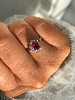 9ct White Gold Oval Ruby & Diamond Cluster Ring