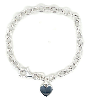 Sterling Silver Round Belcher Link Bracelet With Small Heart Charm