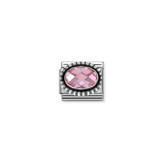 Composable FACETED STONES, steel with 925 sterling silver OVAL BEADED RICH SETTING PINK