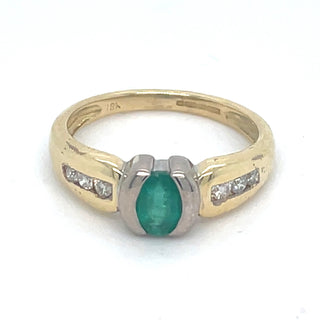 Vintage 18ct Yellow Gold Earth Grown Emerald and Diamond Ring