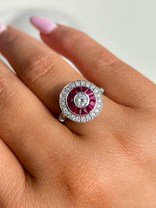 Earth Grown Ruby & Diamond 18ct White Gold Target Ring