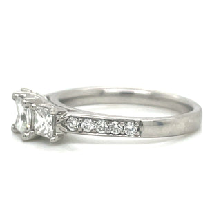 Megan Platinum Three Stone Princess Cut with Pave Shoulder Diamond Engagement Ring
