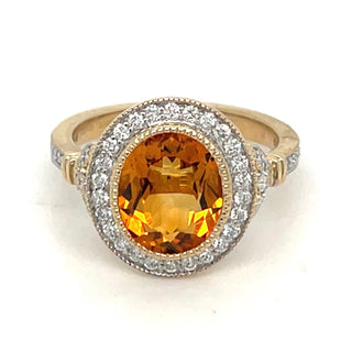 9ct Yellow Gold Earth Grown 2.52ct Oval Citrine and Diamond Halo Ring