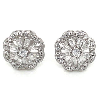 Sterling Silver Cz Flower Stud Earrings