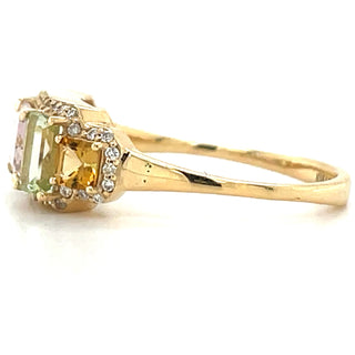 18ct Yellow Gold Earth Grown Pink Tourmaline, Green Tourmaline, Orange Tourmaline & Diamond Ring