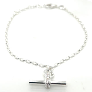 Sterling Silver Cz T-Bar Bracelet