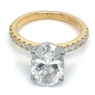 Valencia - 18ct Yellow Gold Laboratory Grown 3.56ct Oval Solitaire With Hidden Halo Engagement Ring And Castle Set Shoulders