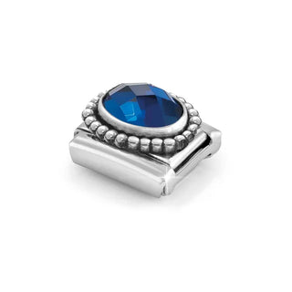 Composable FACETED STONES, steel with 925 sterling silver OVAL BEADED RICH SETTING BLUE