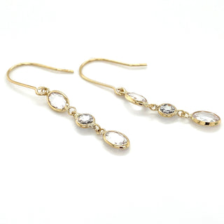 9ct Yellow Gold Round & Oval White Topaz Drop Earrings