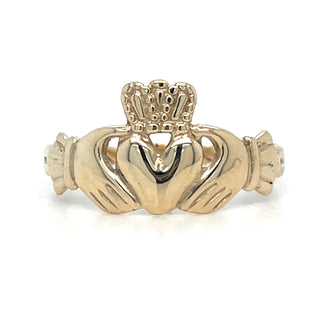 Vintage 9ct Yellow Gold Claddagh Ring With Entwined Band