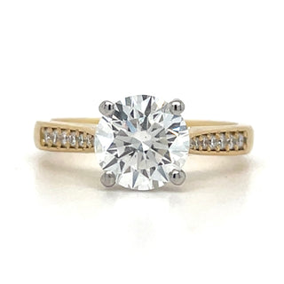 Leah - 18ct Yellow Gold 1.89ct Laboratory Grown Four Claw Round Solitaire Diamond Engagement Ring With Castle Set Shoulders