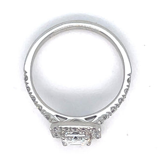 Vada - Platinum Laboratory Grown 1.65ct Emerald Cut Diamond Halo Ring with Castle Set Shoulders