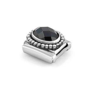 Composable FACETED STONES, steel with 925 sterling silver OVAL BEADED RICH SETTING BLACK