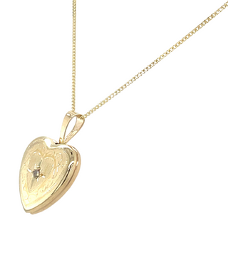 9ct Yellow Gold Etched Heart Locket with .01ct Diamond