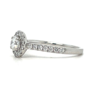 Hallie - Platinum Laboratory Grown 0.90ct Round Brilliant Diamond Halo Engagement Ring With Castle Set Shoulders