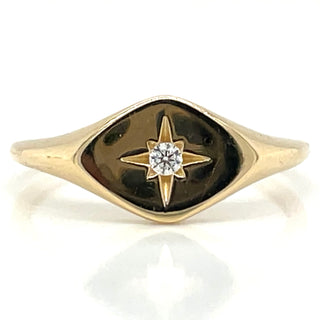 9ct Yellow Gold Star Cz Set Signet Ring