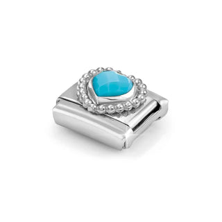Composable CL FACETED STONES, steel with 925 sterling silver HEART with DOTS RICH SETTING TURQUOISE