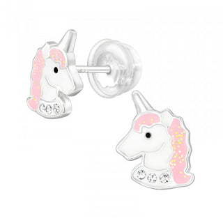 Childrens Sterling Silver Unicorn Glitter Earrings