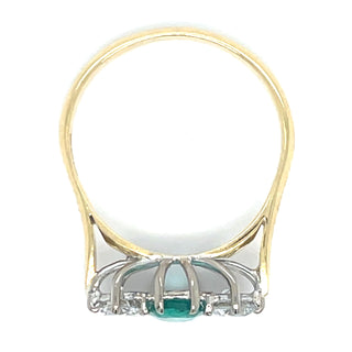 Vintage 18ct Yellow Gold Emerald And Diamond Three Stone Ring