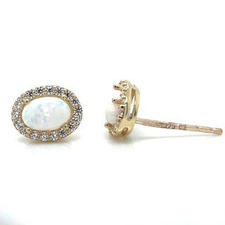 9ct Yellow Gold Oval Opal Halo Stud Earring