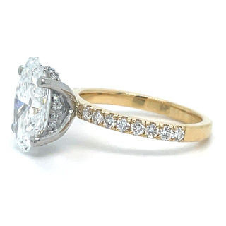 Valencia - 18ct Yellow Gold Laboratory Grown 3.56ct Oval Solitaire With Hidden Halo Engagement Ring And Castle Set Shoulders