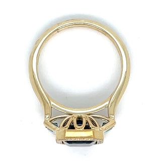 9ct Yellow Gold Earth Grown 3.76ct Emerald Cut London Blue Topaz Halo Ring With Blue Topaz Side Stones