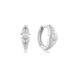 Ania Haie Silver Pearl Geometric Hoop Earrings