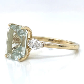 9ct Yellow Gold Earth Grown Green Amethyst and Diamond Ring