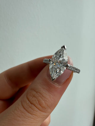 Autumn - Platinum 2.21ct Laboratory Grown Marquise Diamond Solitaire Engagement Ring With Castle Set Shoulders