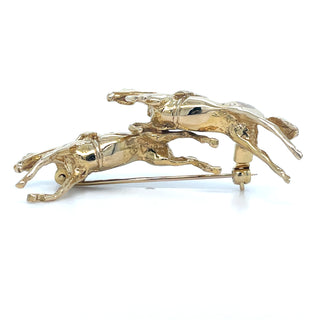 Vintage 9ct Yellow Gold Two Jockey’s Jumping Brooch