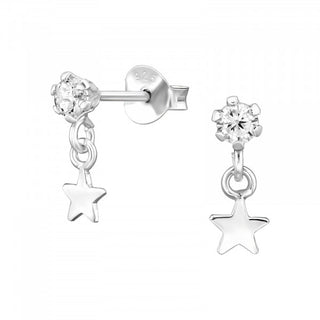 Children’s Sterling Silver Cz And Star Drop Earrings