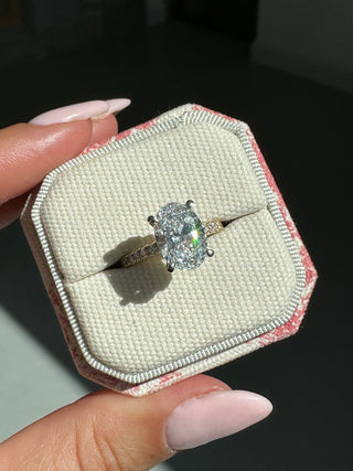 Valencia - 18ct Yellow Gold Laboratory Grown 3.04ct Oval Solitaire With Hidden Halo Engagement Ring And Castle Set Shoulders