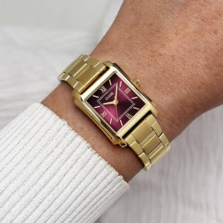 Anglée Watch Steel, Dark Cherry, Gold Colour