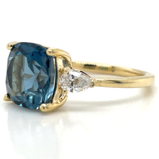 9ct Yellow Gold 3.86ct Earth Grown London Blue Topaz And 0.31ct Laboratory Grown Diamond Ring