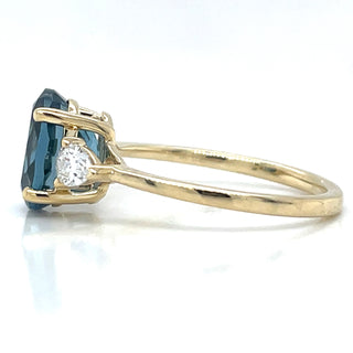 9ct Yellow Gold Laboratory Grown 2.80ct London Blue Topaz And 0.28ct Diamond Ring